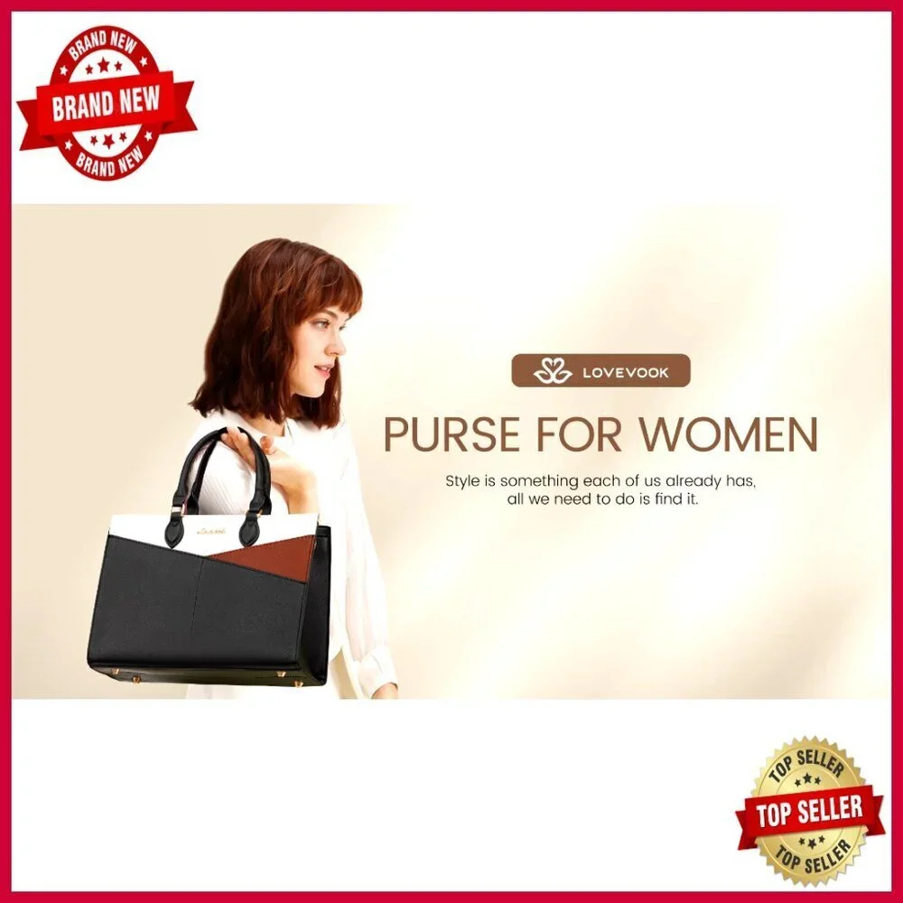 Large PU Leather Satchel Tote with Adjustable Strap, 6 Pockets